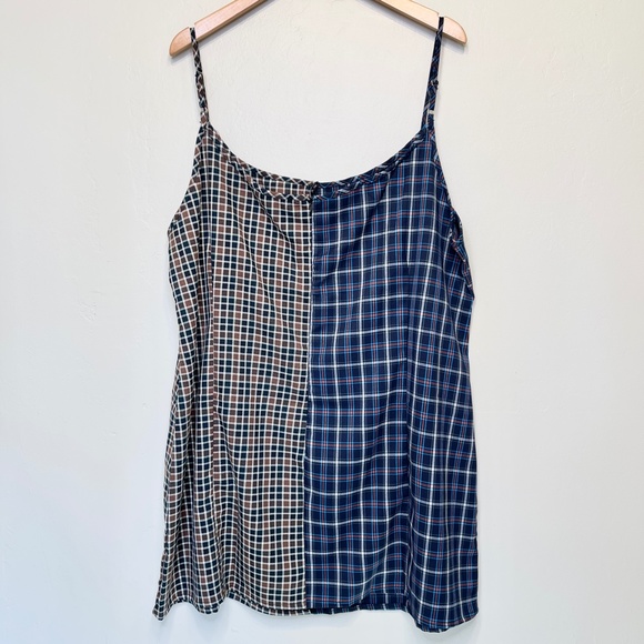 It’s CATO | Split Patchwork Two Toned Plaid Mini Slip Cami Dress - Picture 4 of 14